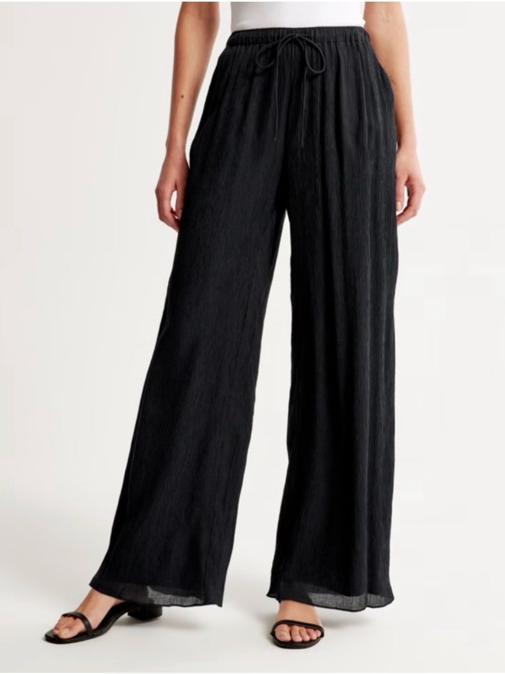 Abercrombie & Fitch Women's Crinkle Textured Wide Leg Pants Size Large Long
